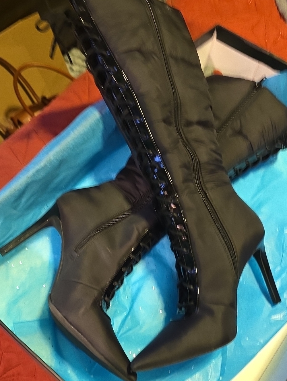 INC International Concepts Sicole Quilted Lace-Up Stiletto Boots Black